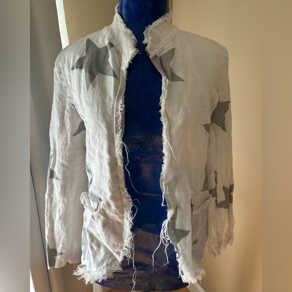 Made in Italy 100% linen. Gray Star Patterned Jacket distressed
